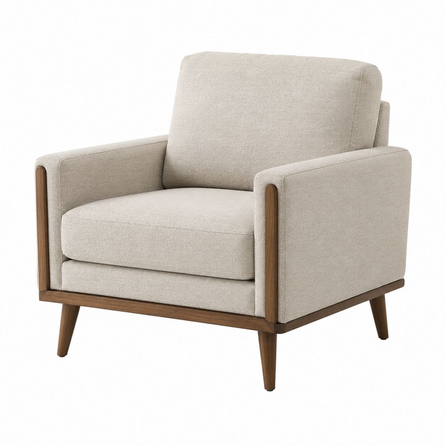 Beige Upholstered Armchair with Solid Wood Frame