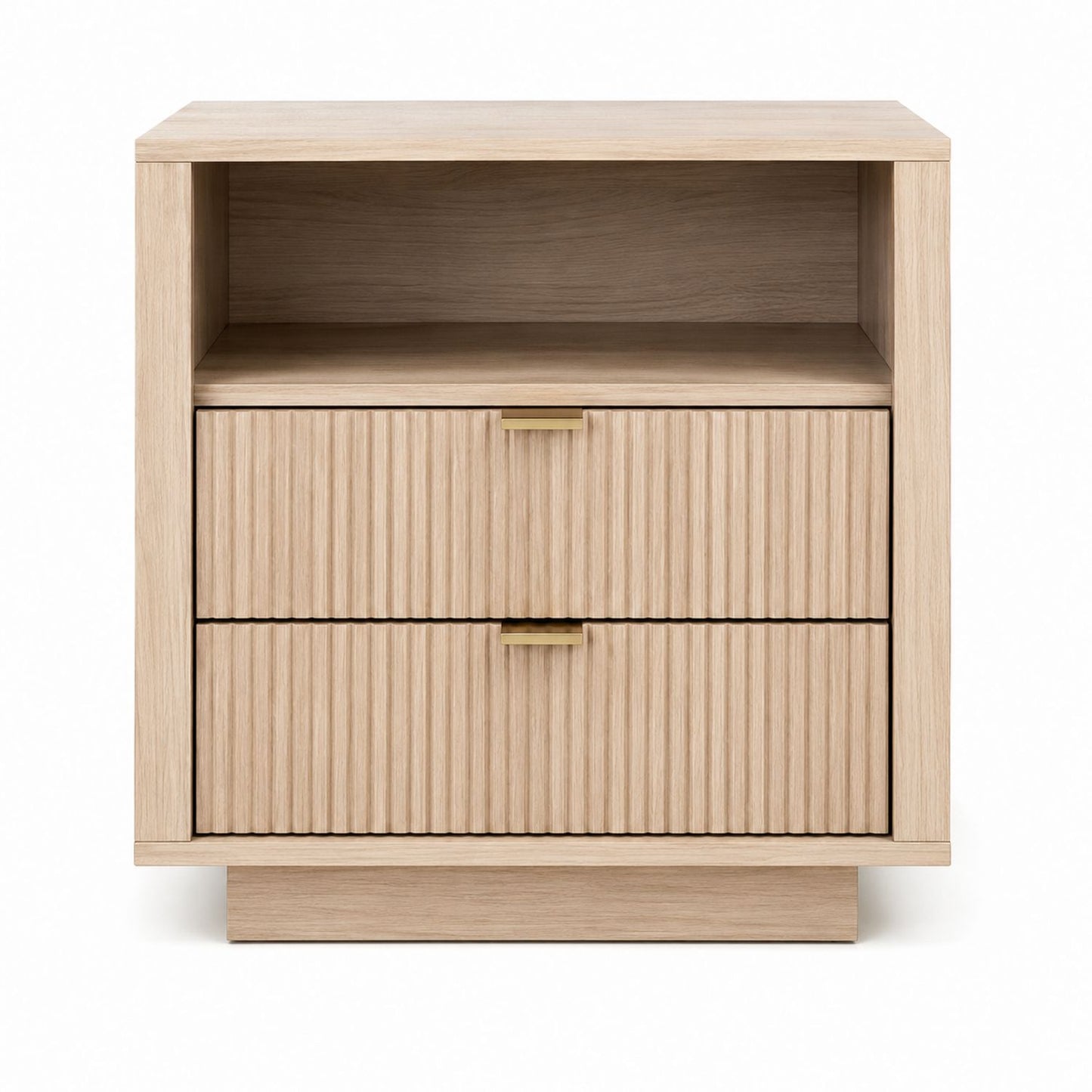 Light Oak Wooden Nightstand with Two Drawers