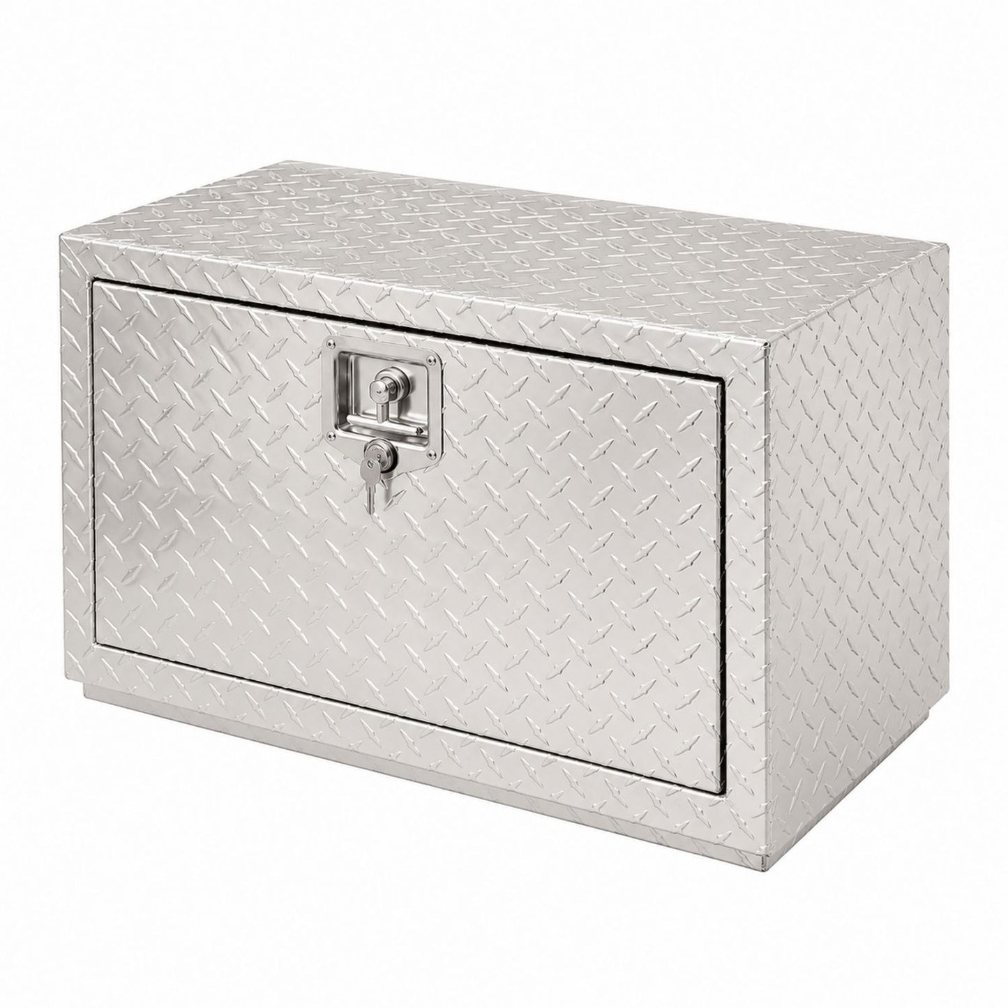 Aluminum Diamond Plate Storage Box with Key Lock Silver Rectangular 24x18x18 inches