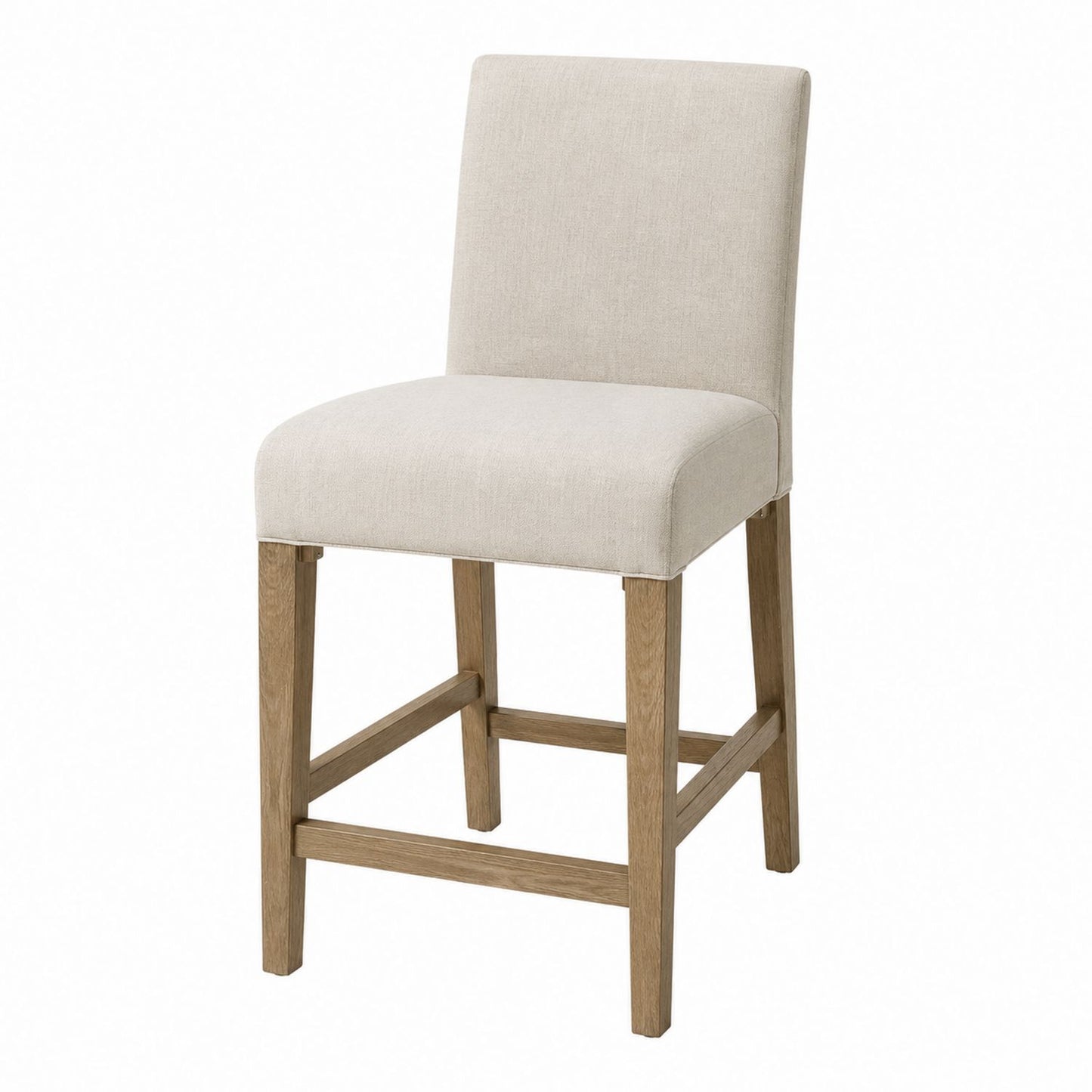Beige Fabric Bar Stool with Oak Legs