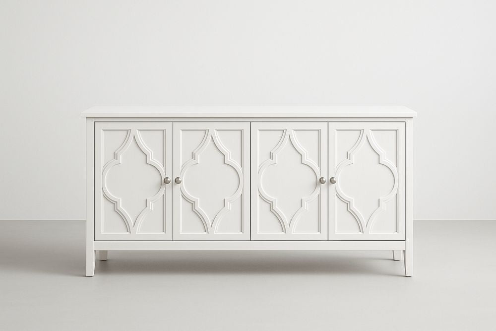 White MDF Sideboard with Geometric Pattern Doors