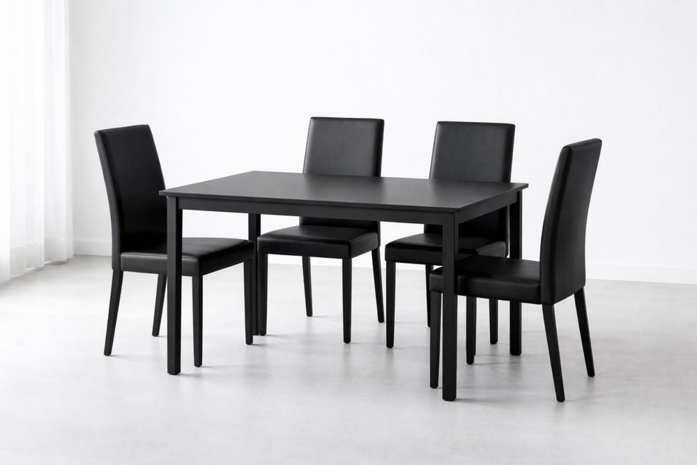 Black Dining Table Set with Rectangular Table and 4 Faux Leather Chairs