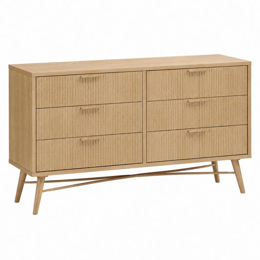 6-Drawer Wooden Dresser Natural Oak Finish