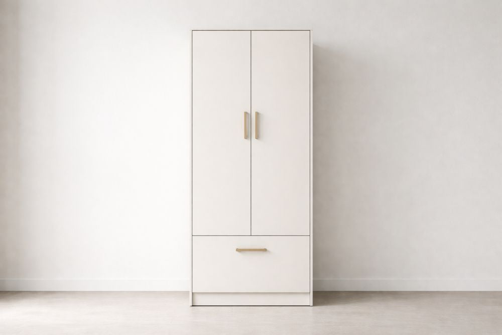 Tall White Wardrobe with Drawer MDF 60x200x50 cm