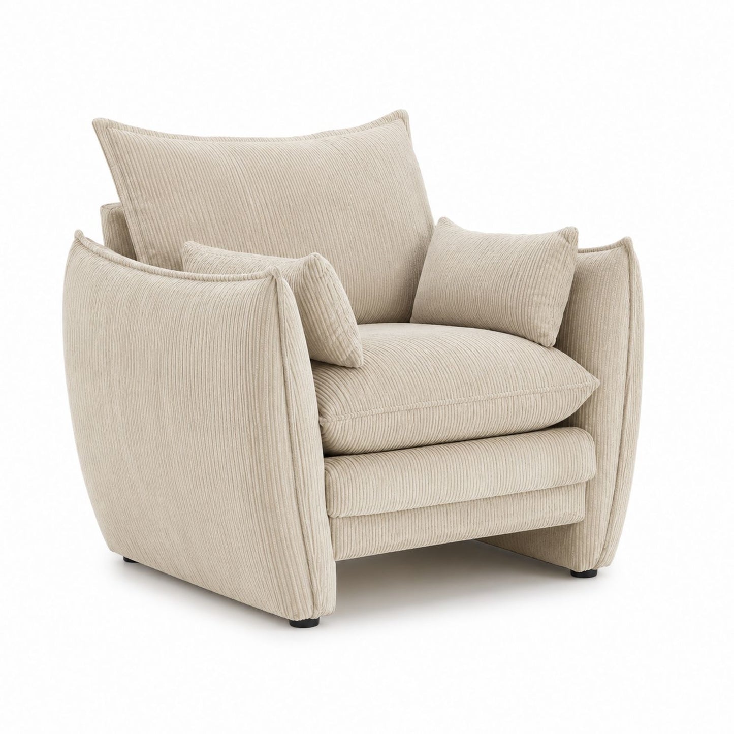 Beige Corduroy Armchair with Cushions