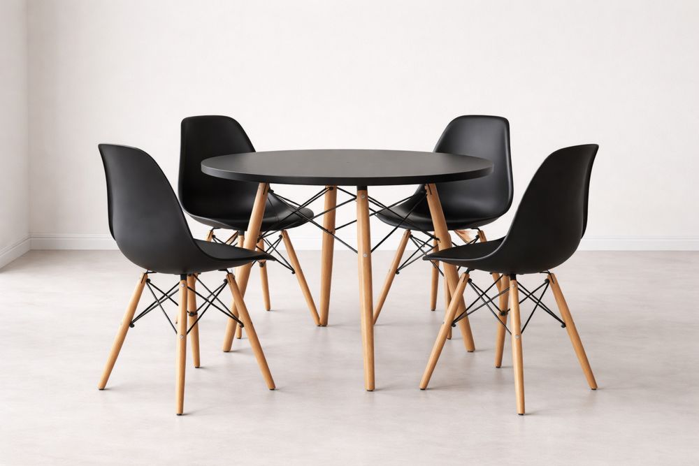 Round Black Dining Table Set with Four Armless Chairs