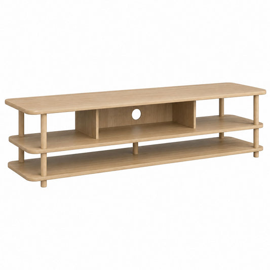 Wooden TV Stand with Shelves Natural Oak Finish 180cm