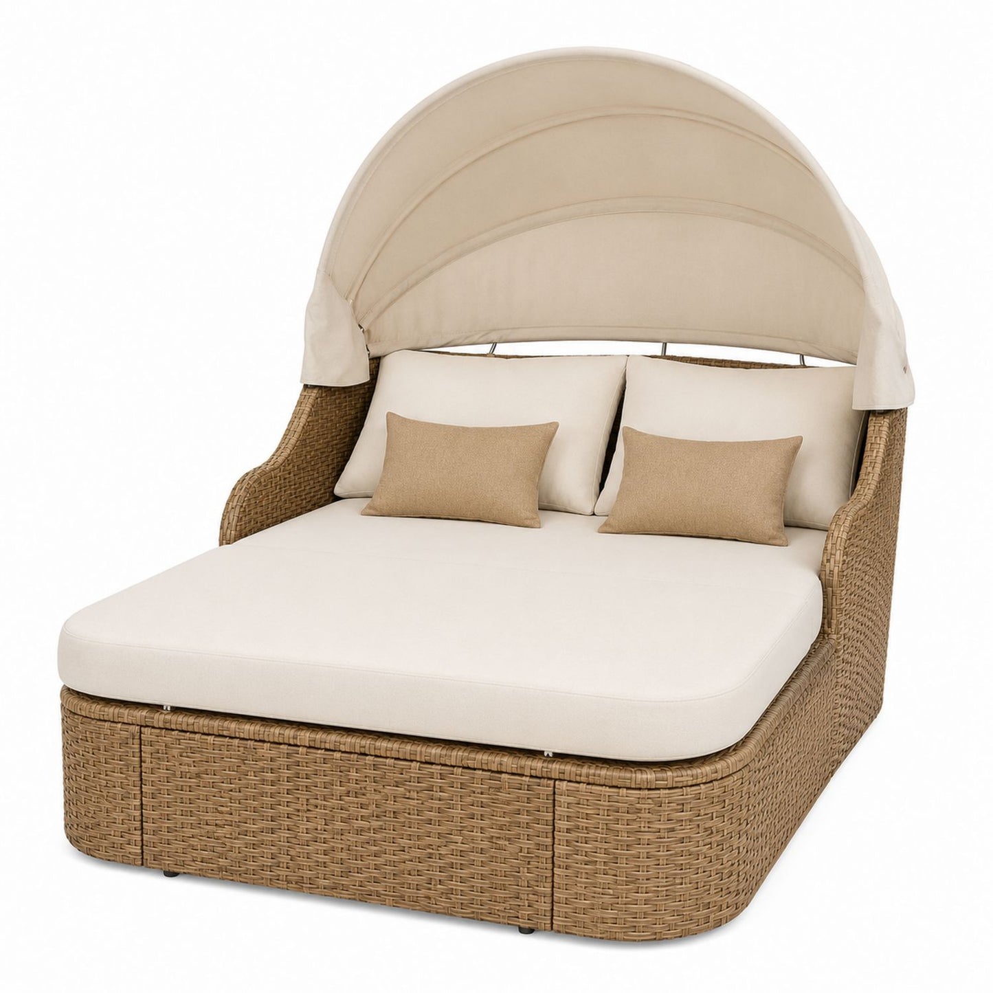 Outdoor Wicker Double Daybed with Canopy Beige