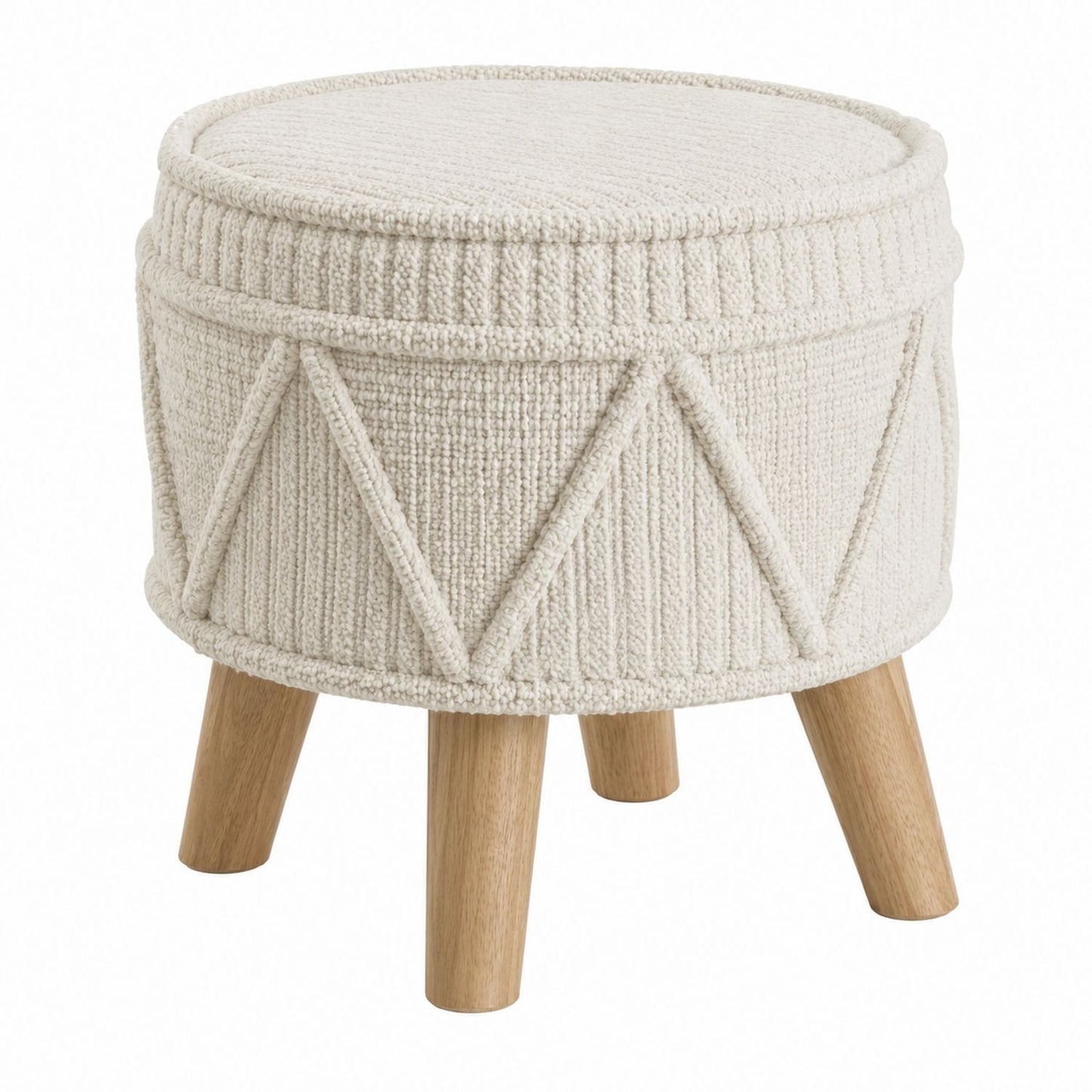 Round Ottoman Cotton Fabric Beige with Wooden Legs 45 cm Diameter