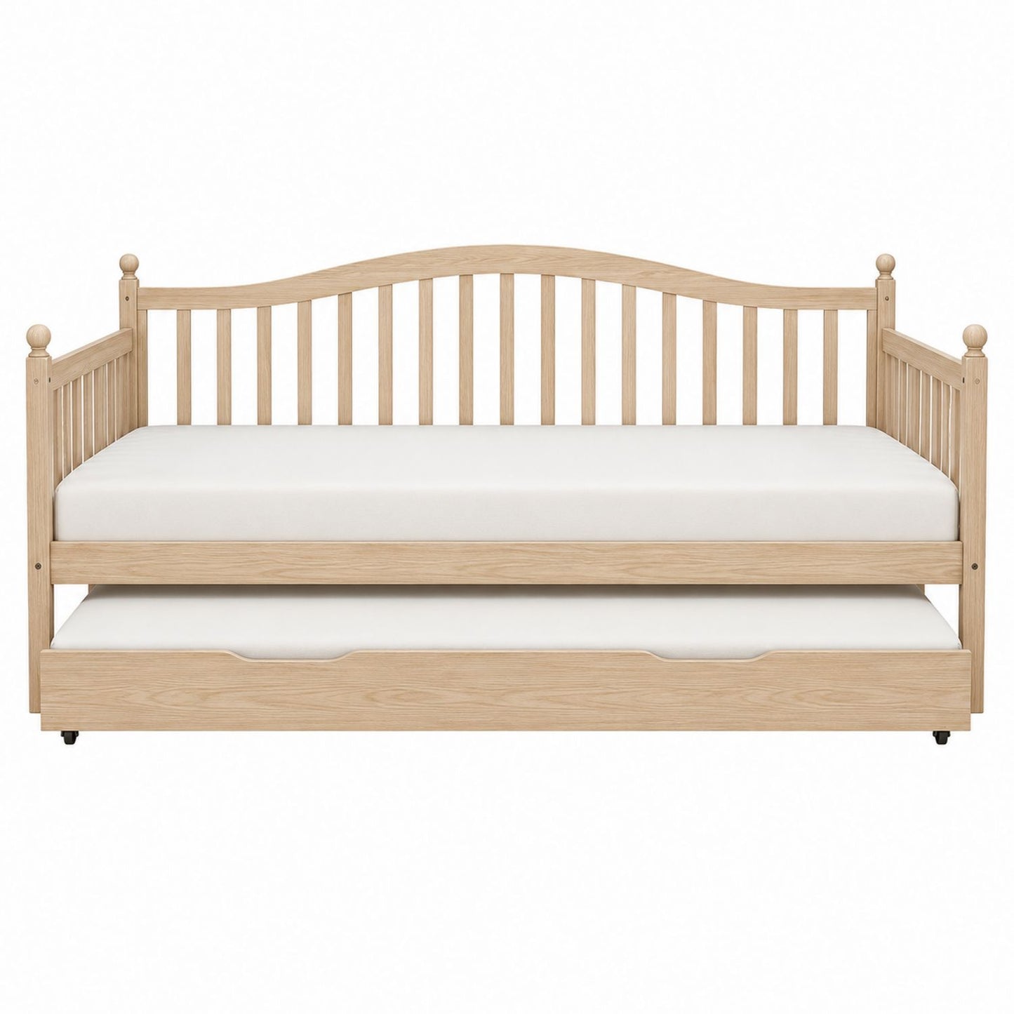 Wooden Daybed with Trundle Twin Size Bed Frame Oak