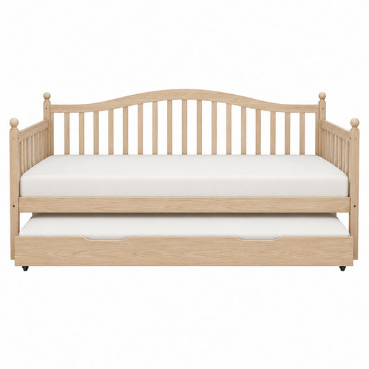Wooden Daybed with Trundle Twin Size Bed Frame Oak