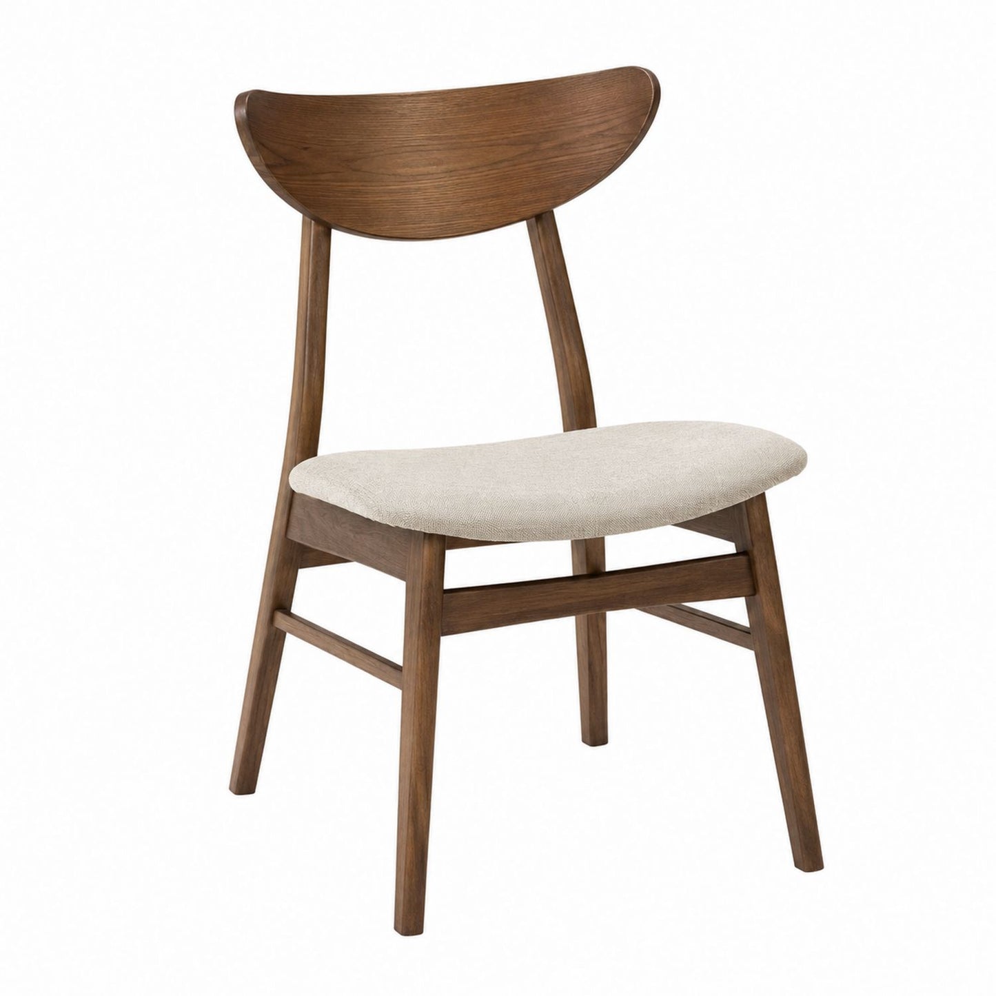 Wood Dining Chair with Linen Seat in Brown and Beige Finish