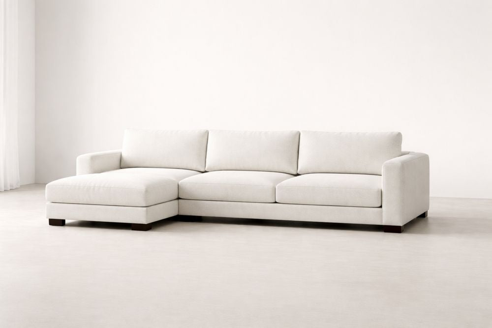 3-Seater L-Shaped White Fabric Sectional Sofa with Left Chaise