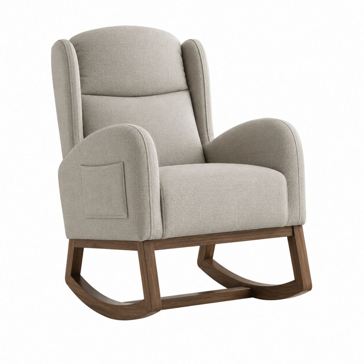 Linen Rocking Chair with Walnut Wood Base