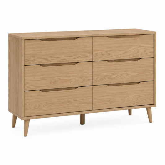 Solid Wood 6-Drawer Dresser Natural Finish 120cm x 40cm x 80cm