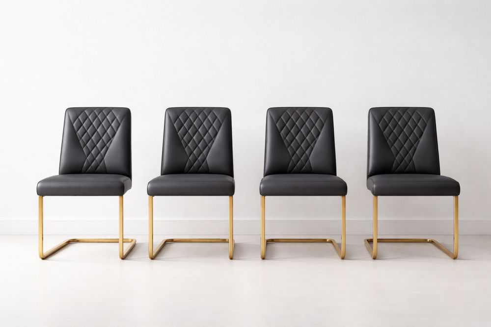Set of 4 Black Faux Leather Dining Chairs with Gold Metal Frame