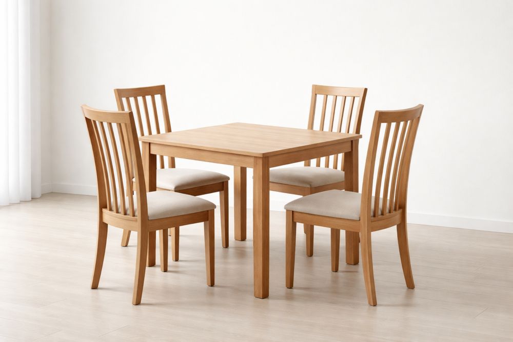 Wood Dining Set with Upholstered Chairs Oak Square