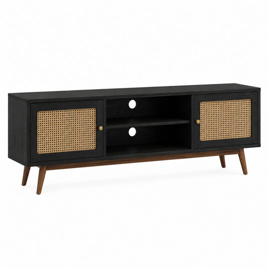Black Oak Media Console with Cane Doors 150cm