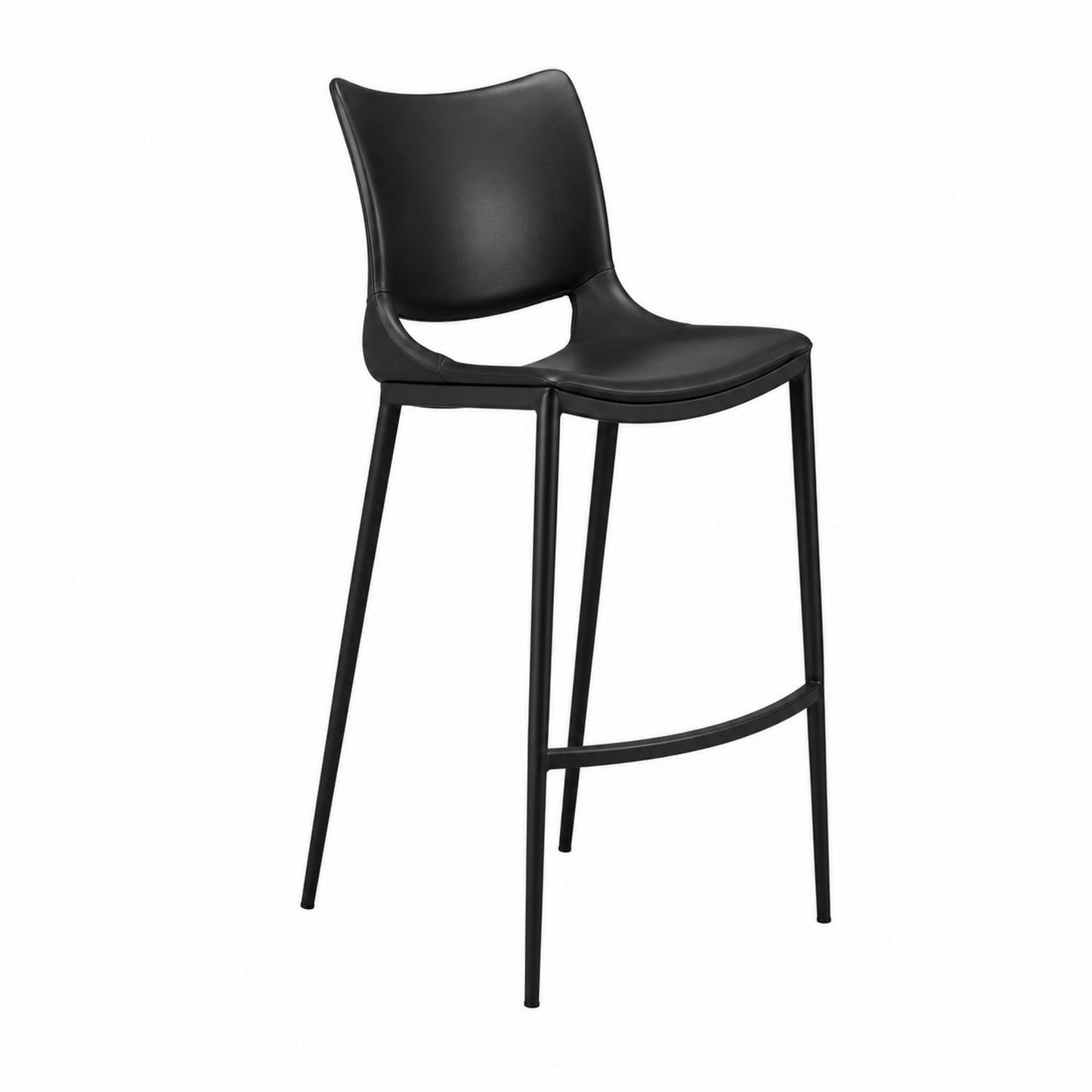 Black Faux Leather Bar Stool with Metal Frame and Backrest