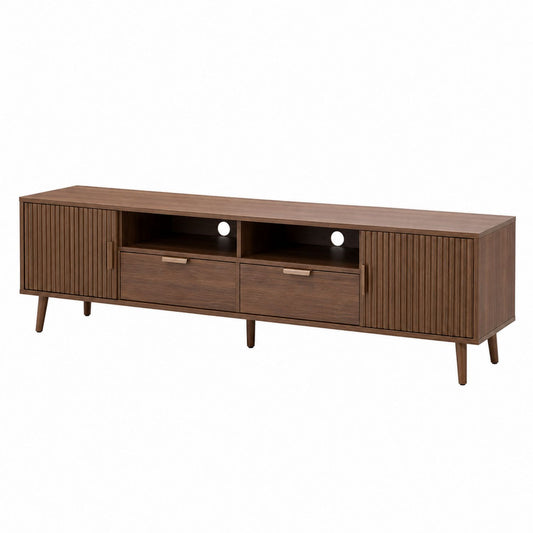 Wooden TV Stand with 2 Doors and 2 Drawers, Brown, 63" L x 16" D x 20" H