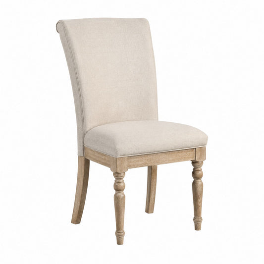 Wood Frame Dining Chair with Polyester Upholstery Beige