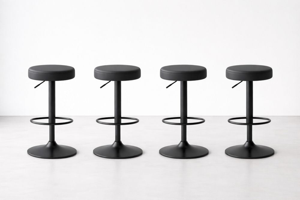 Black Adjustable Round PU Leather Bar Stools Set of 4