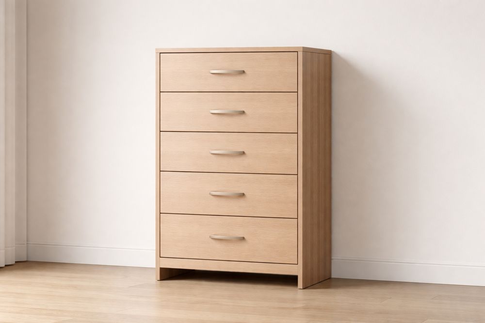 Wood 5-Drawer Chest Light Oak Finish