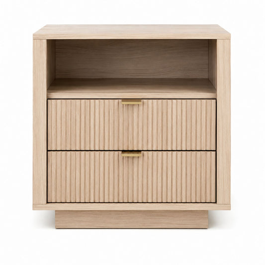 Light Oak Wooden Nightstand with Two Drawers