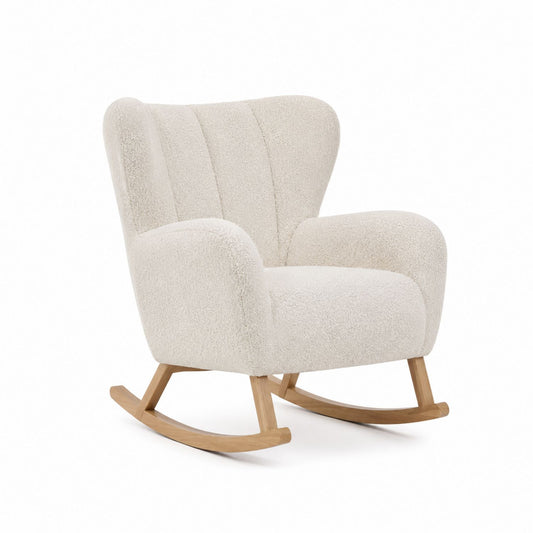 Ivory Sherpa Rocking Chair with Wooden Legs