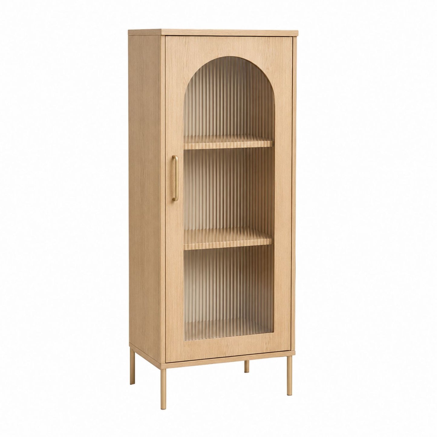 Wood Display Cabinet with Fluted Glass Door 180 x 70 x 40 cm
