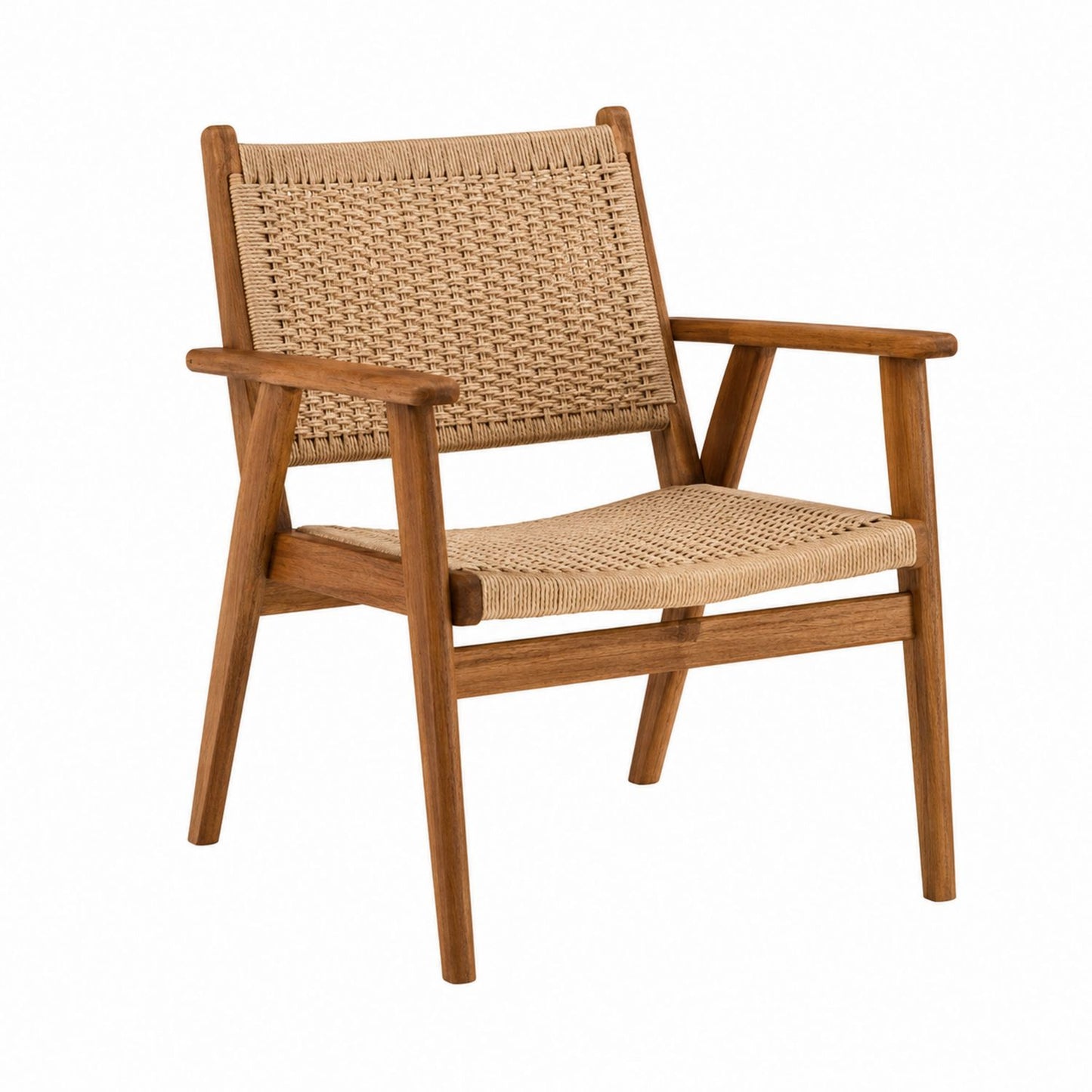 Wooden Outdoor Armchair with Wicker Seat and Backrest