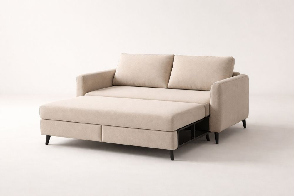 Beige Fabric Convertible Sofa Bed with Metal Legs