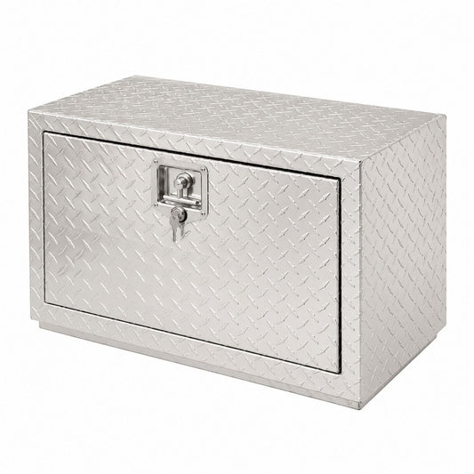 Aluminum Diamond Plate Storage Box with Key Lock Silver Rectangular 24x18x18 inches