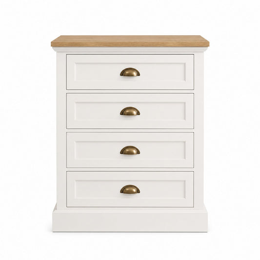 Wood Nightstand with Four Drawers White and Oak