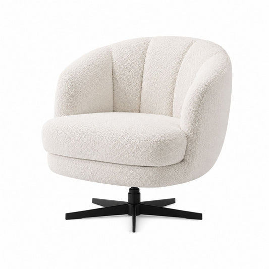 Bouclé Swivel Chair with Metal Base Cream 75cm x 85cm x 80cm