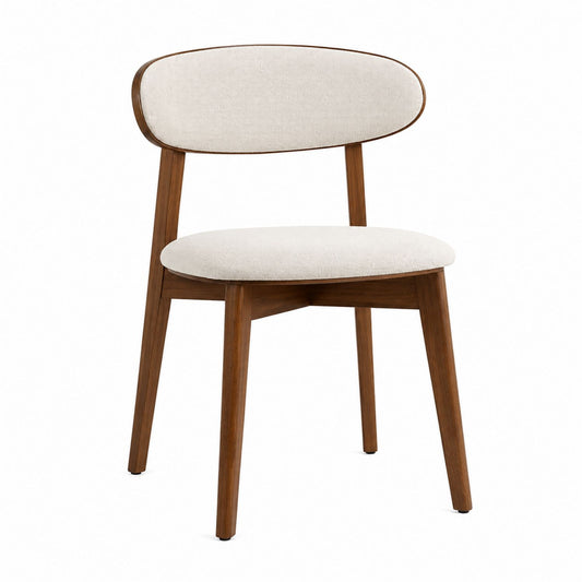 Wood Dining Chair with Linen Upholstery