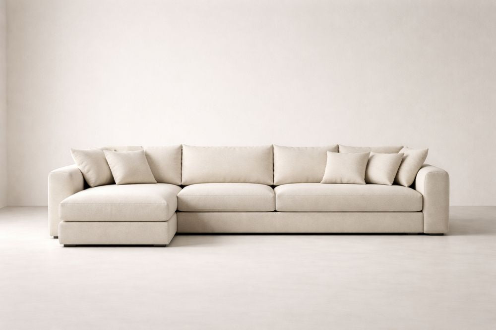Beige Fabric Sectional Sofa with Chaise